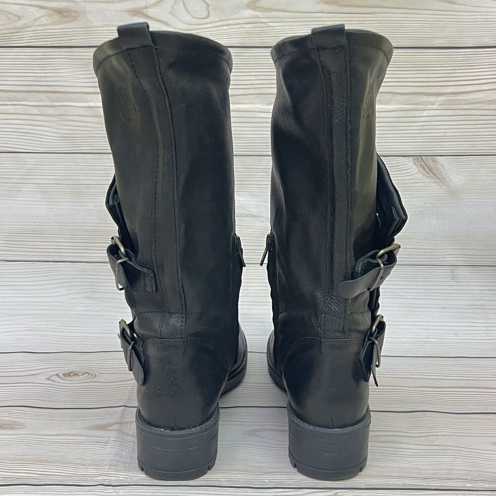 Coolway Alida Moto Boots Womens 39 EU/8-8.5 US Black Leather Biker Buckle Spain - Picture 7 of 16